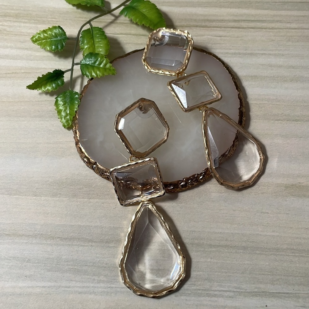 Luxury Clear Acrylic Geo Drop Earrings - Picture 7 of 13